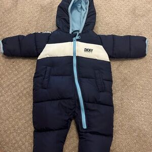 DKNY Navy and Light Blue Baby Snowsuit